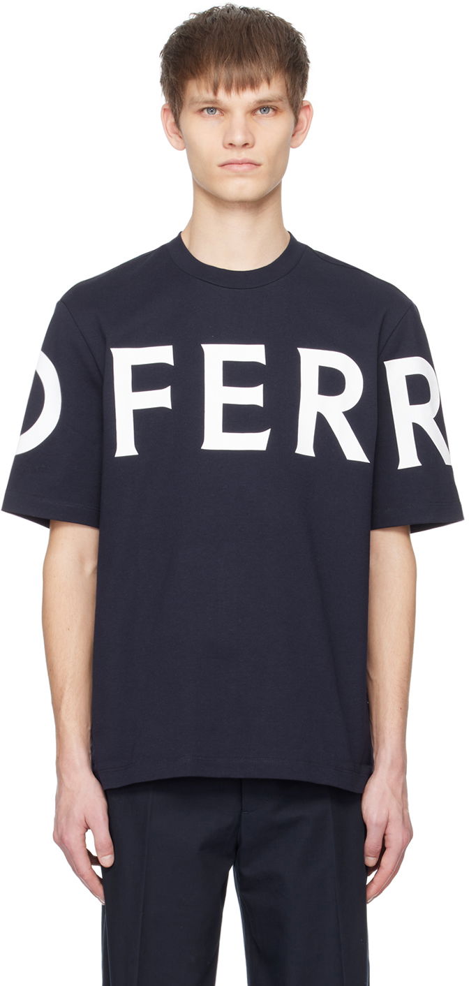 Тениска FERRAGAMO Printed T-Shirt Тъмно синьо | 771855, 0
