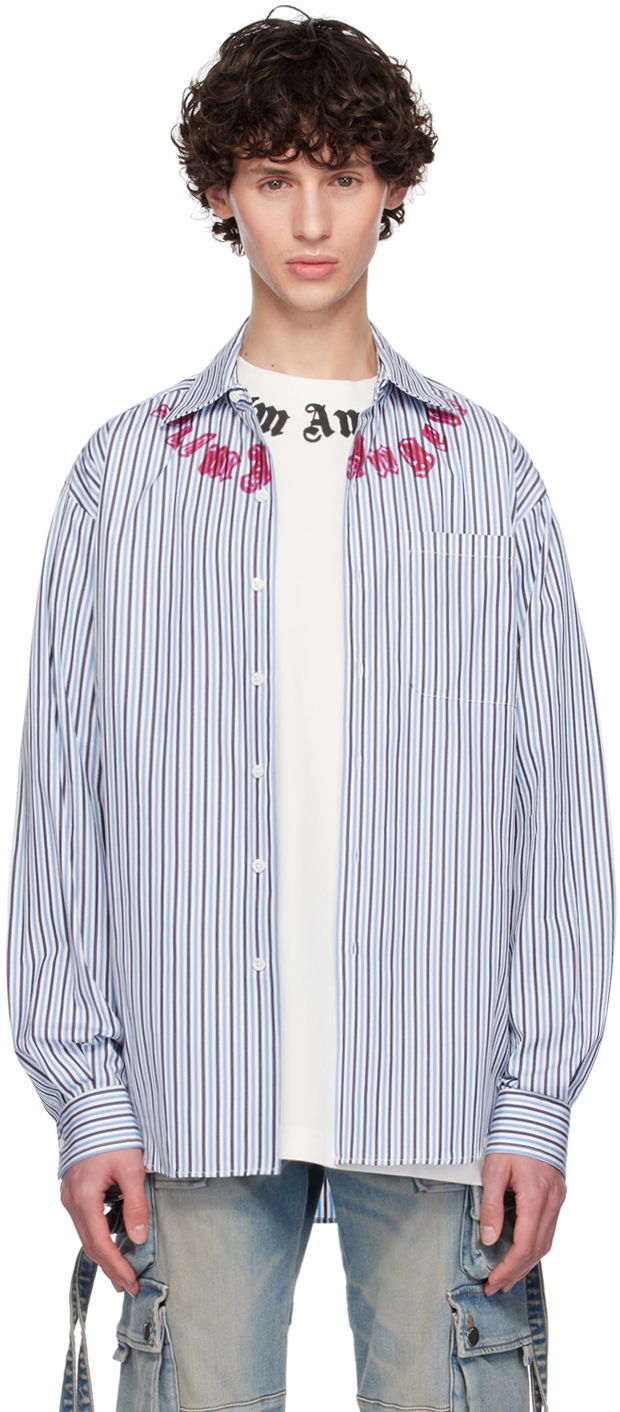 Риза Palm Angels Blue Striped Shirt Синьо | PMGE024F24FAB0014532, 0