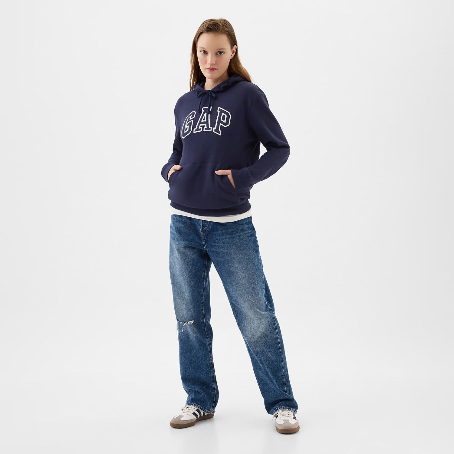 Суитчър GAP Pullover Logo Hoodie Navy Uniform Тъмно синьо | 870537-05, 1