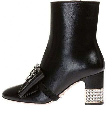 Кецове и обувки Gucci Removable Bow Leather Ankle Boots Черно | 481171-BKO00-1000, 0