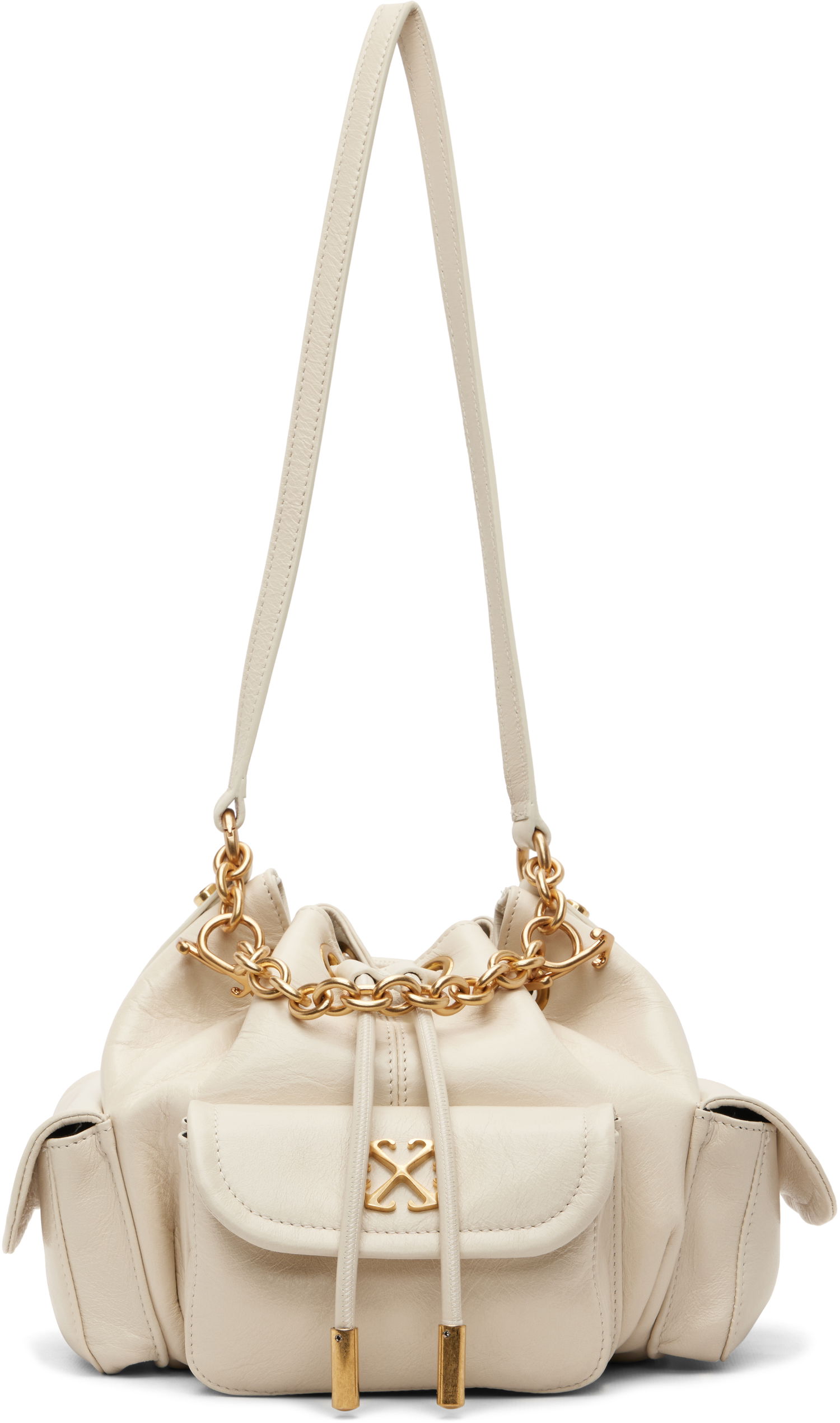 Дамска чанта Off-White Dumbo.B Leather Drawstring Chain-Link Bucket Bag Бежово | OWMY002F25LEA0010400, 0