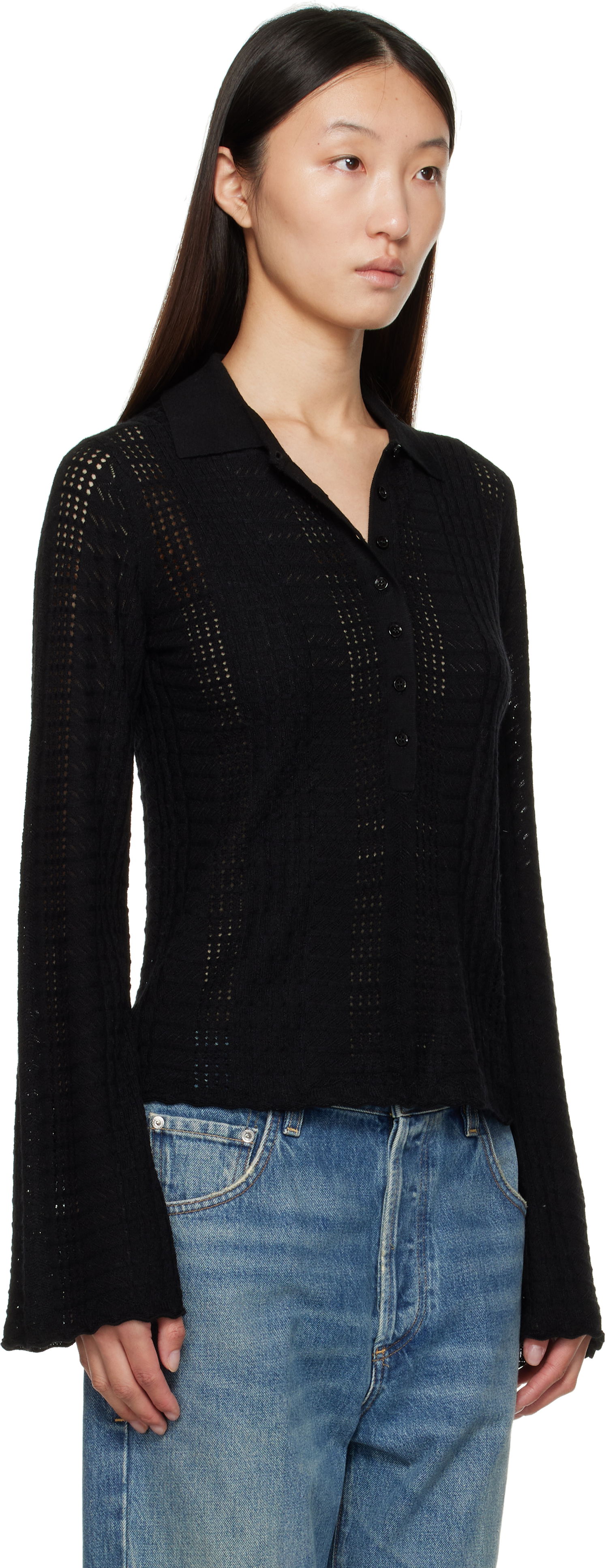Поло тениска Loulou de Saison Loulou de Saison Tiha Knit Polo Черно | TIHA, 1