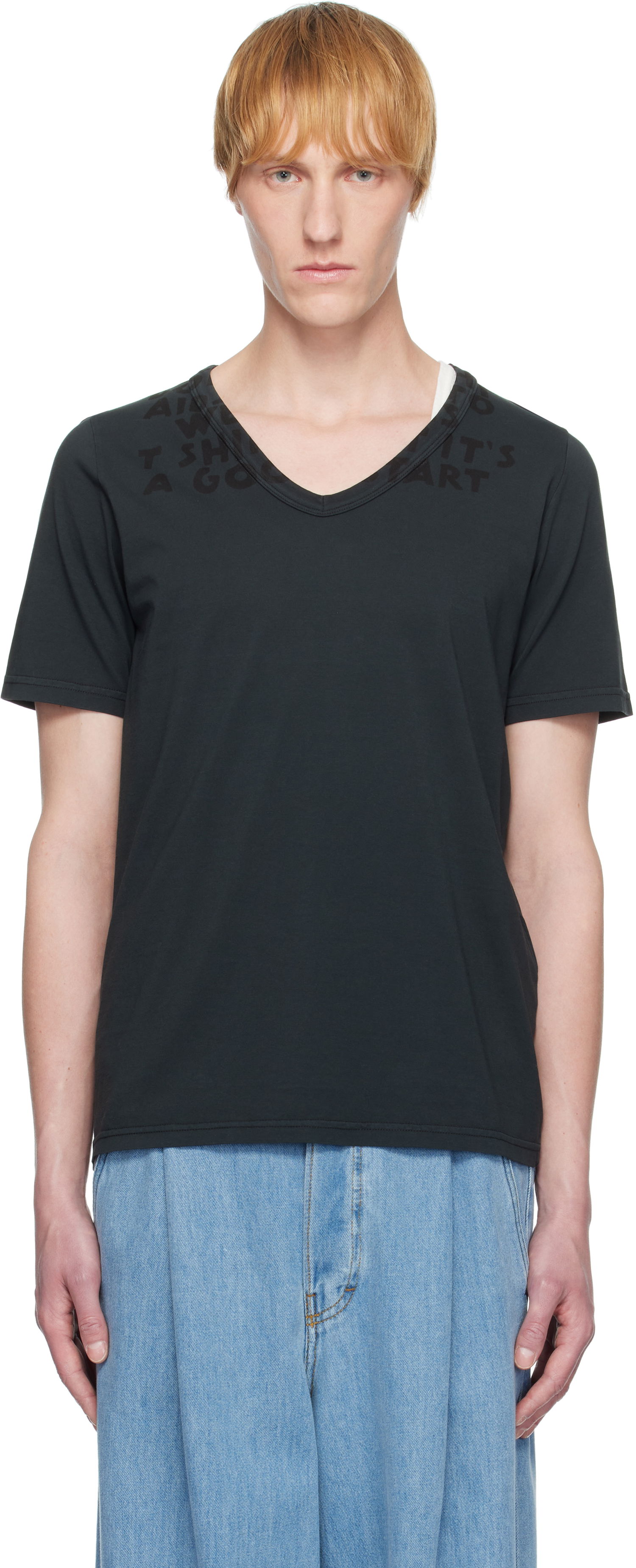 Тениска Maison Margiela MM6 Maison Margiela V-Neck Jersey T-Shirt Черно | SH2GC0022 M20115, 0
