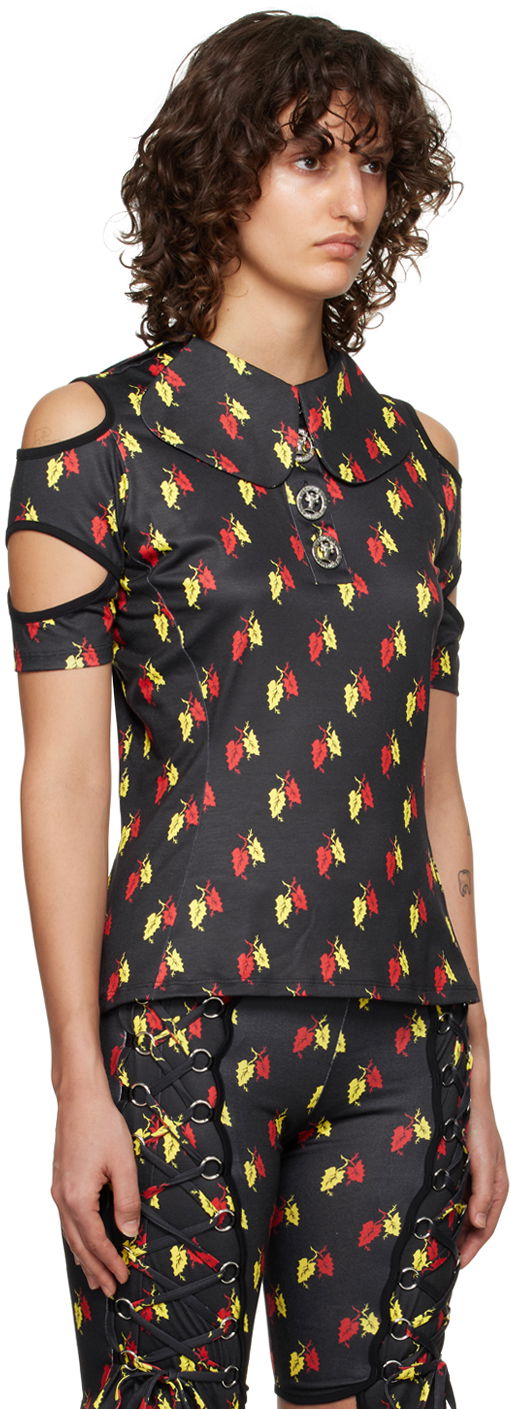 Поло тениска Chopova Lowena Leaf Print Cut-Out Polo Черно | 2162, 1