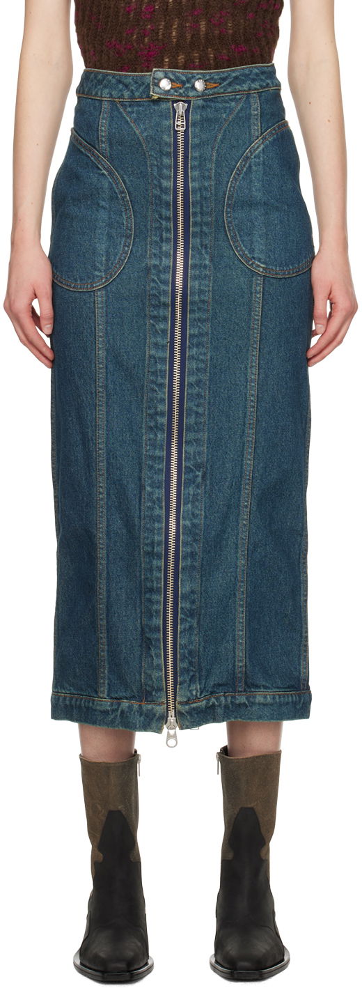 Zip Denim Midi Skirt