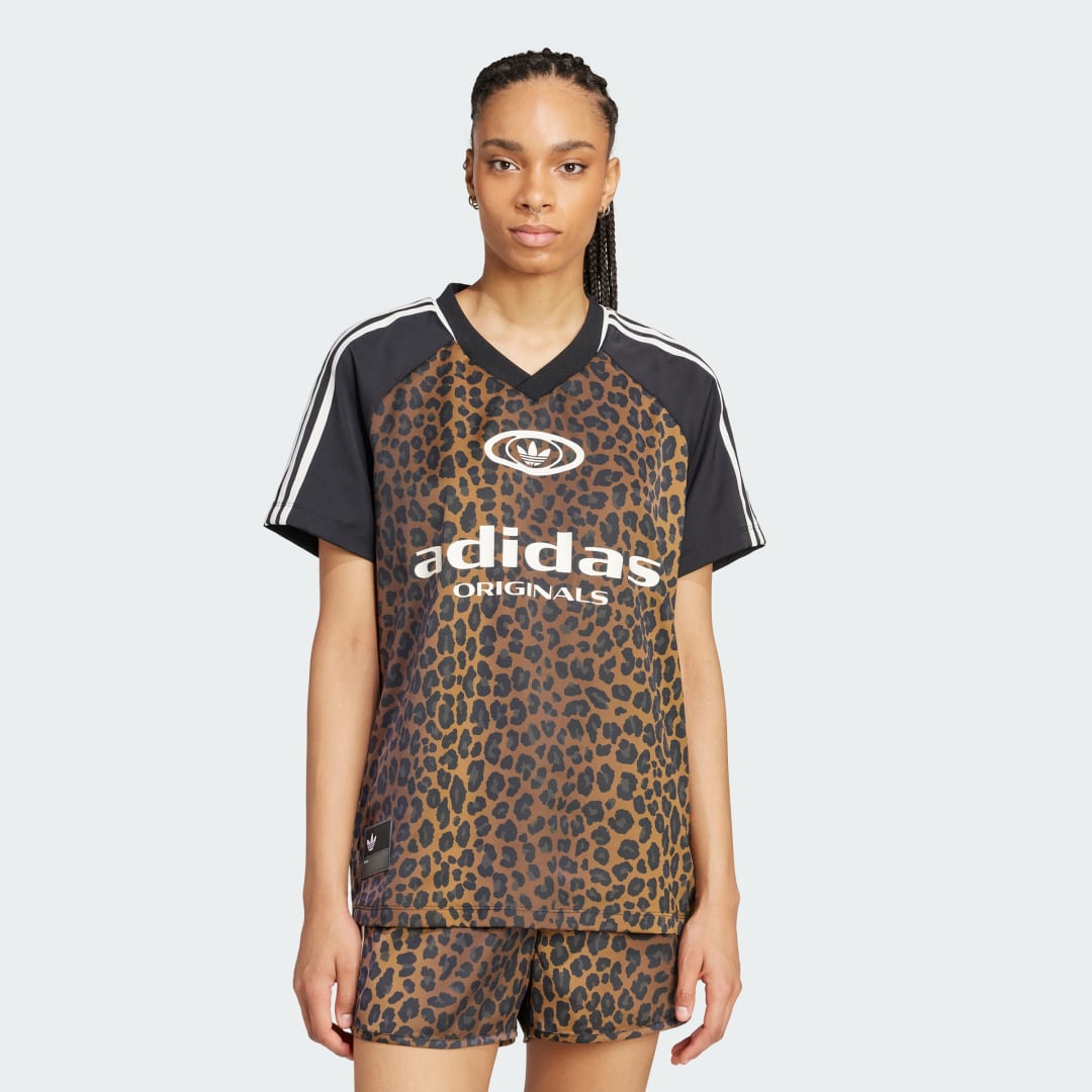 Фланелка adidas Originals Originals Leopard-Print Satin Jersey Кафяво | KA2671, 0