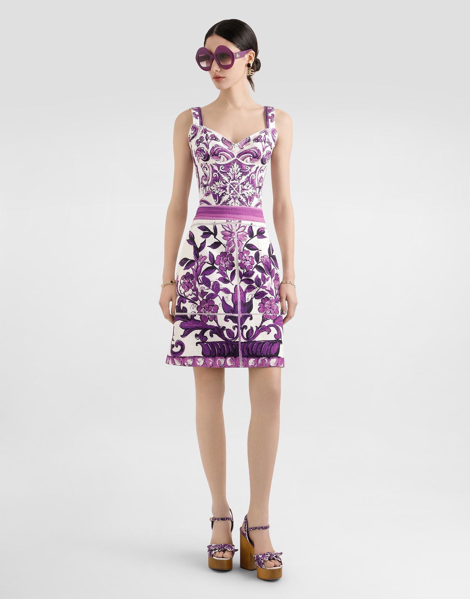 Съкратен топ Dolce & Gabbana Dolce & Gabbana Majolica-Print Bustier Top Лилаво | F7BB1TFP9AKHP5DQ, 1