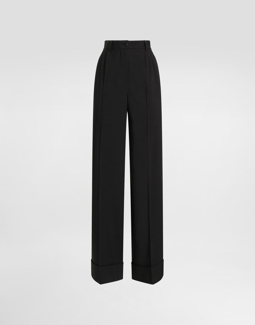 Панталони Dolce & Gabbana Dolce & Gabbana Bi-Stretch Wool Cuffed Trousers Черно | FTBM0TGDC7QN0000