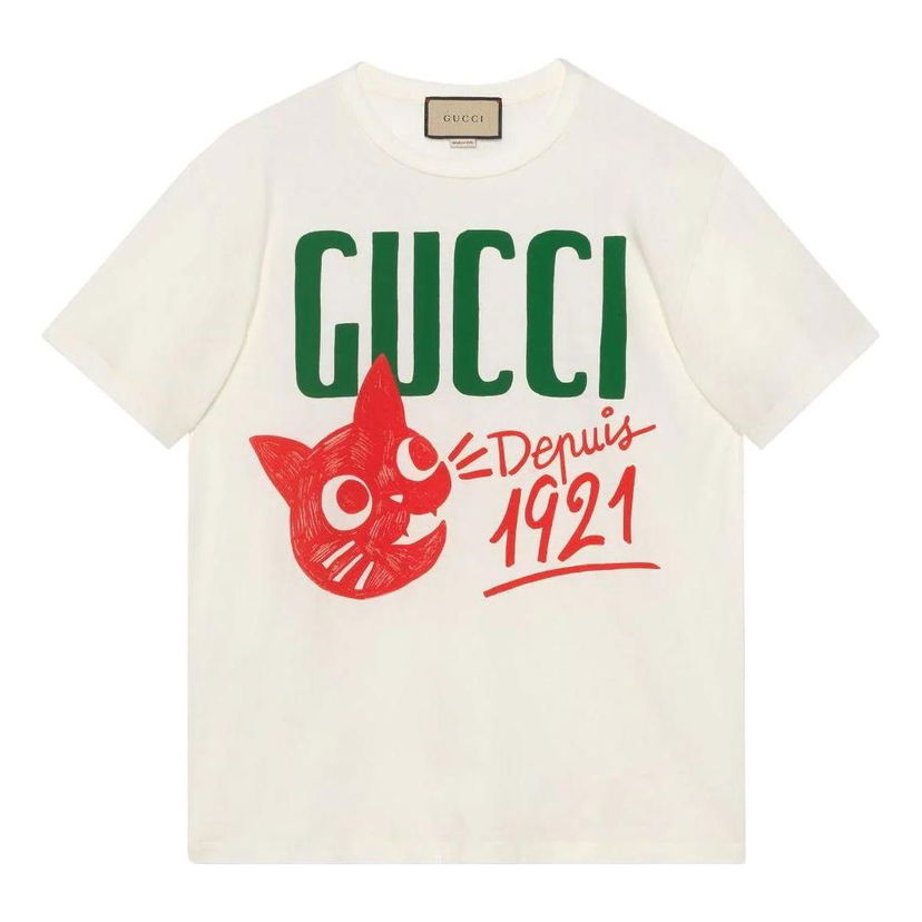 Тениска Gucci Cotton Jersey T-Shirt With Print Бяло | 717422-XJFHR-9095
