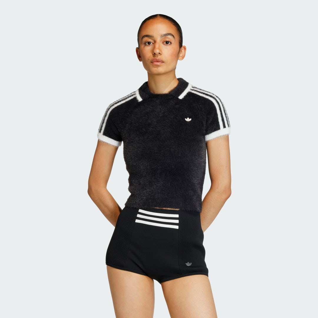 Поло тениска adidas Performance Cali Fuzzy Cropped Polo Knitted T-Shirt Черно | KD2428, 0