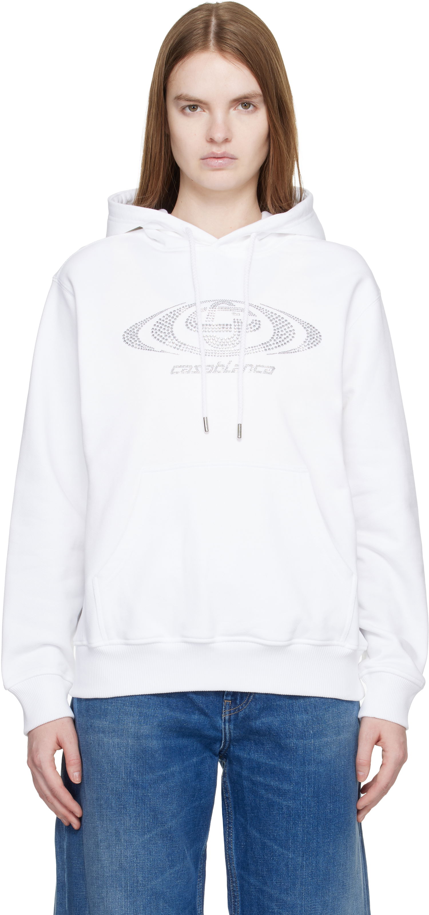 Суитчър Casablanca Crystal Warped Logo Hoodie Бяло | W-SP26-JTP-362-01, 0