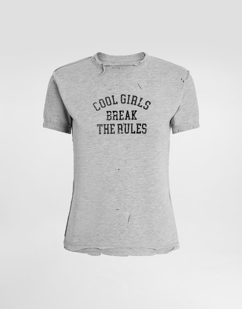 Тениска Dolce & Gabbana Dolce & Gabbana Jersey T-Shirt with "Cool Girls Break the Rules" Print Сиво | F8V89TGDDGHS9000