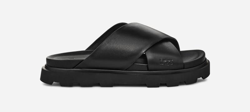 Кецове и обувки UGG ® Capitelle Crossband Slide for Women in Black, Size 6.5, Leather Черно | 1152672-BLK, 0