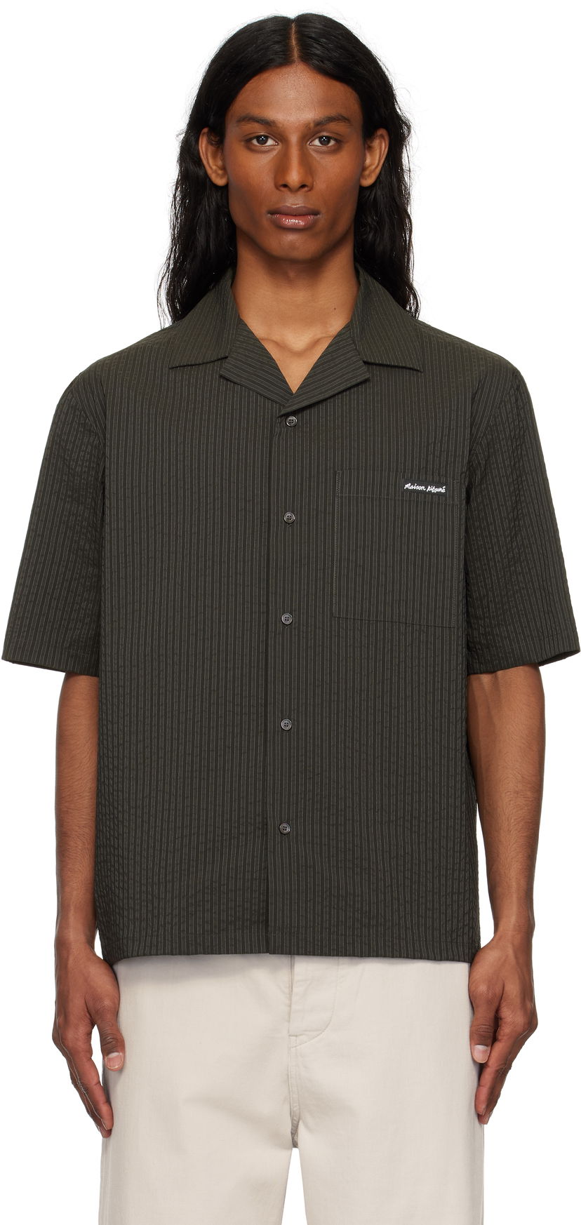 Риза MAISON KITSUNÉ Maison Kitsuné Resort Pinstripe Shirt Зелено | OM00421WC5032