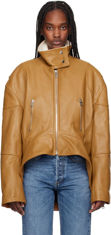 Яке JW Anderson JW Anderson Curved Hem High Neck Leather Jacket Кафяво | LJ0046-LT0117, 0