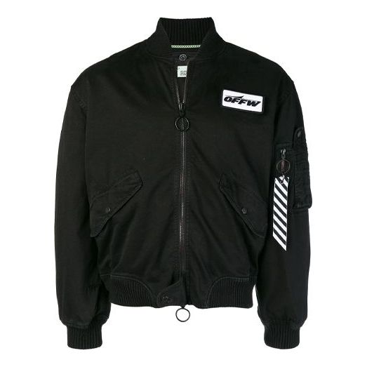 Яке бомбър Off-White Off-White Aviator Logo Jacket Loose Fit Черно | OMEA130E181350011000, 0