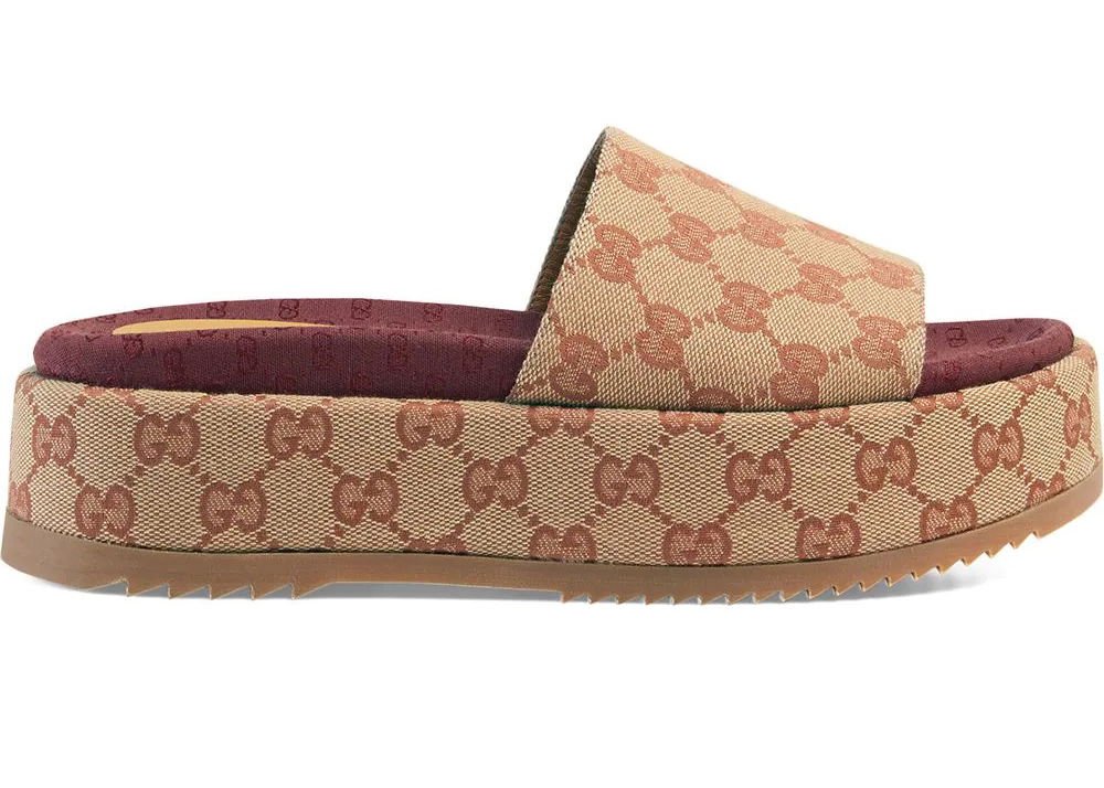 Кецове и обувки Gucci GG Supreme Platform Sandal "Dark Red" W Бежово | 573018KQW008366, 0