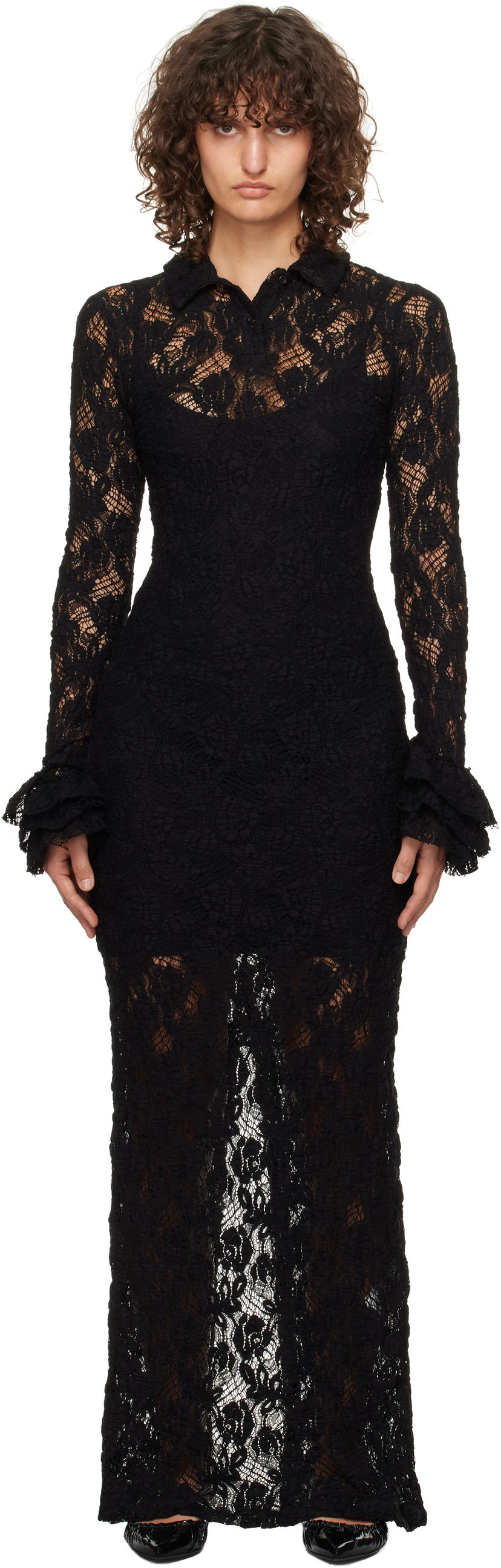 Pокля MSGM Lace Maxi Dress Черно | 3742MDA16 247624