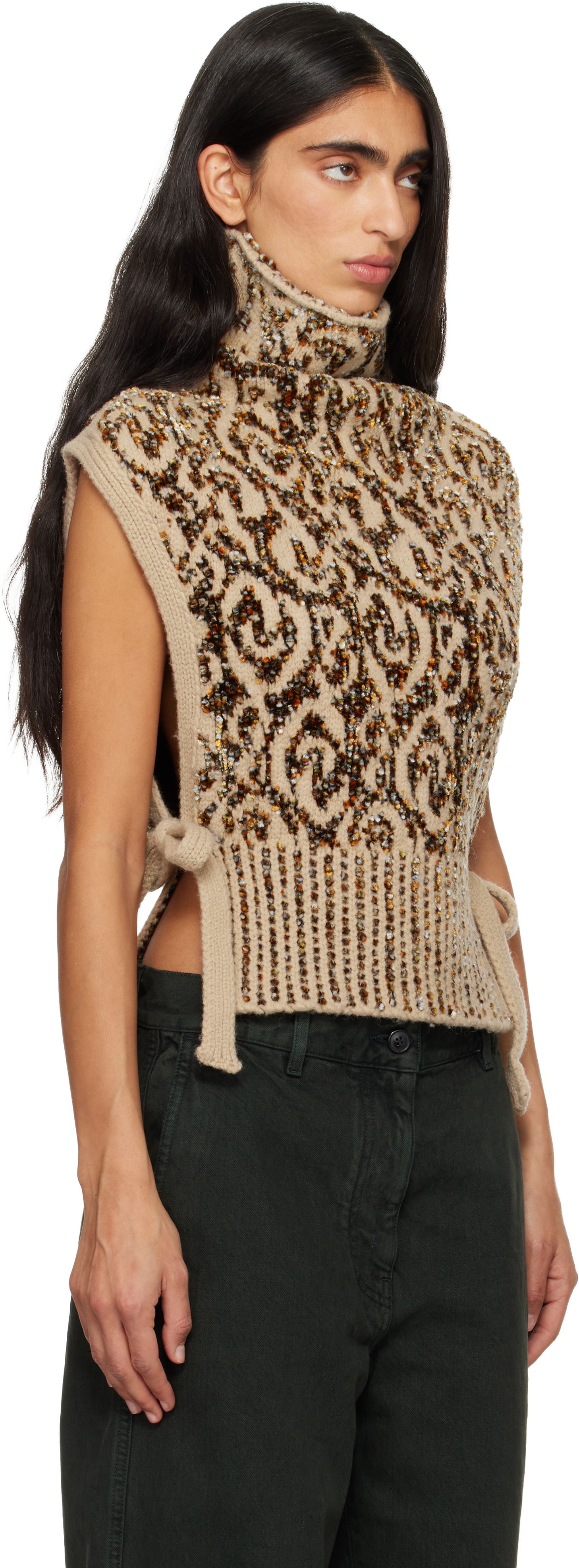 Жилетка Dries Van Noten Turtleneck Jacquard Side-tie Dickey Бежово | 252-011247-2734, 1