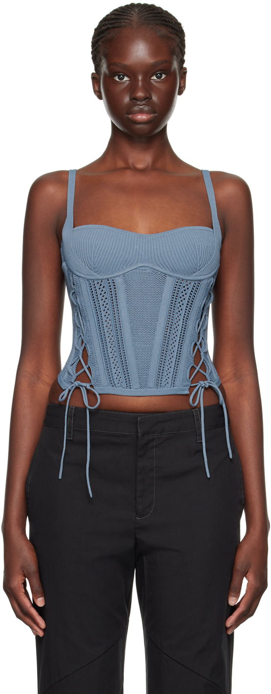 Потник Dion Lee Dion Lee Laced Knit Tank Top Синьо | A7744F23, 0