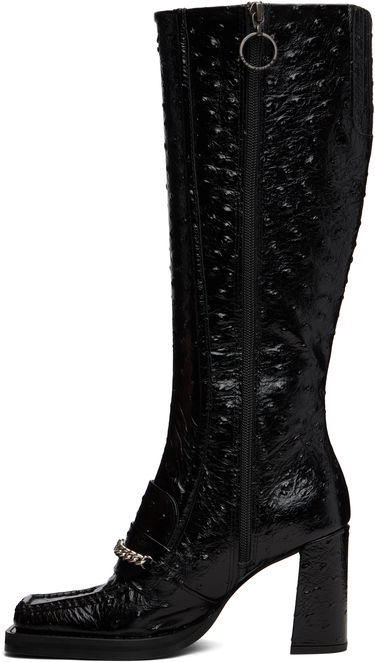 Кецове и обувки Martine Rose Martine Rose Embossed Square Toe Block Heel Tall Boots with Chain Черно | 1077LE03001, 2