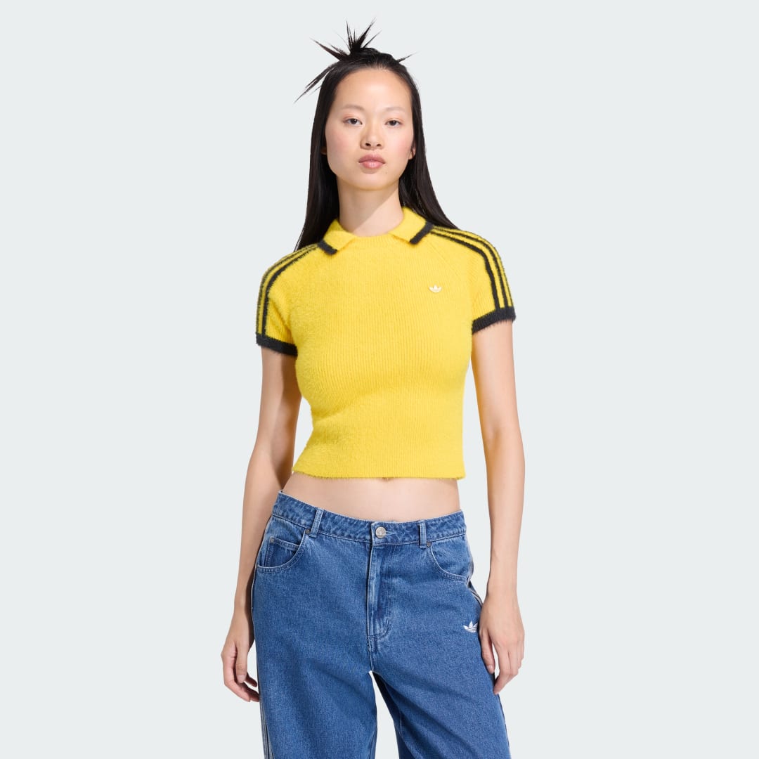 Поло тениска adidas Performance Cali Knitted Cropped Short-Sleeve Polo Top Жълто | KC6533, 0