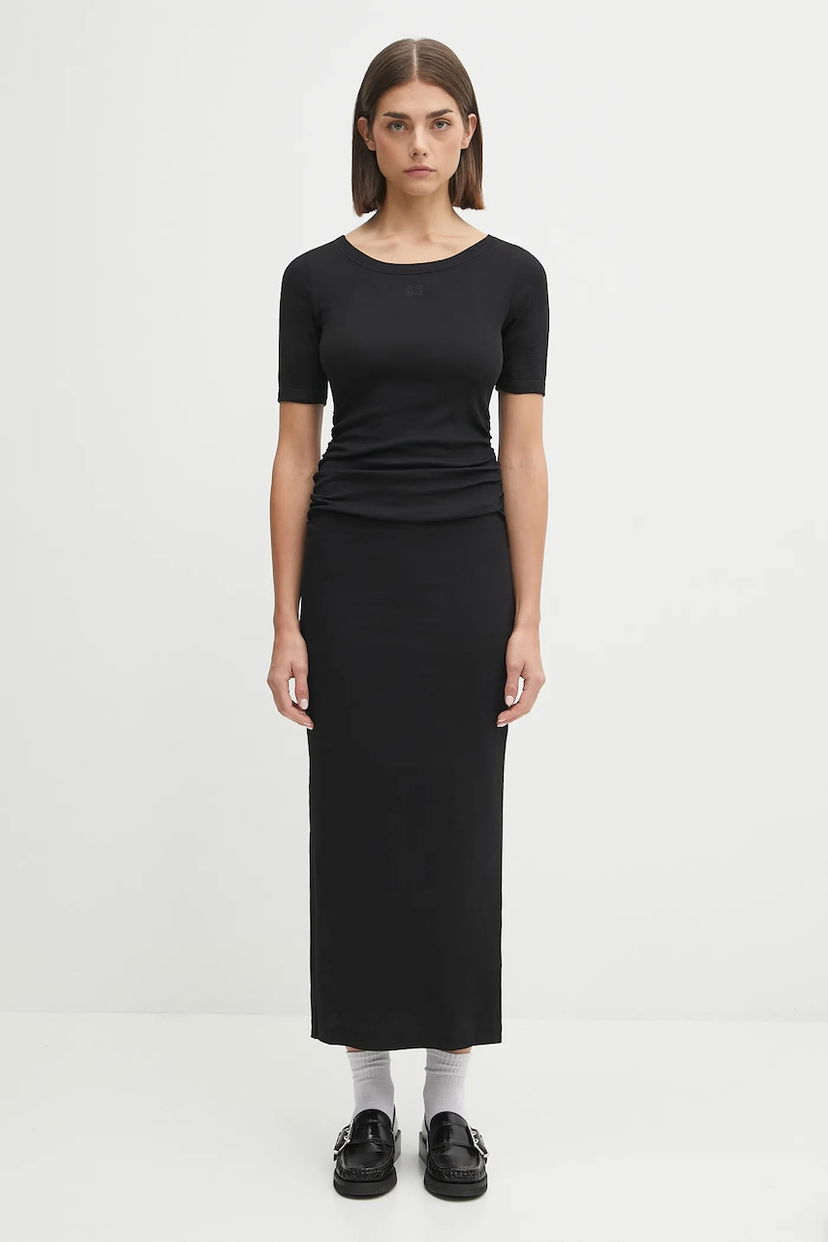 Pокля GANNI GANNI Soft Cotton Rib Maxi Dress Черно | T4146