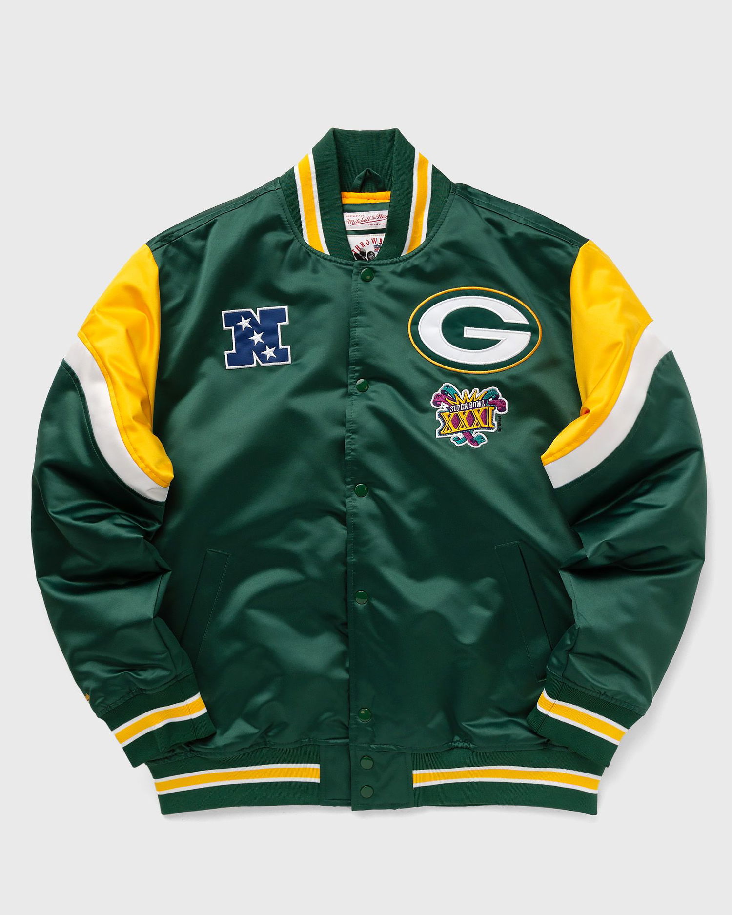 Яке бомбър Mitchell & Ness NFL HEAVYWEIGHT SATIN JACKET GREEN BAY PACKERS Зелено | OJBF5516-GBPYYPPPBUGN, 0