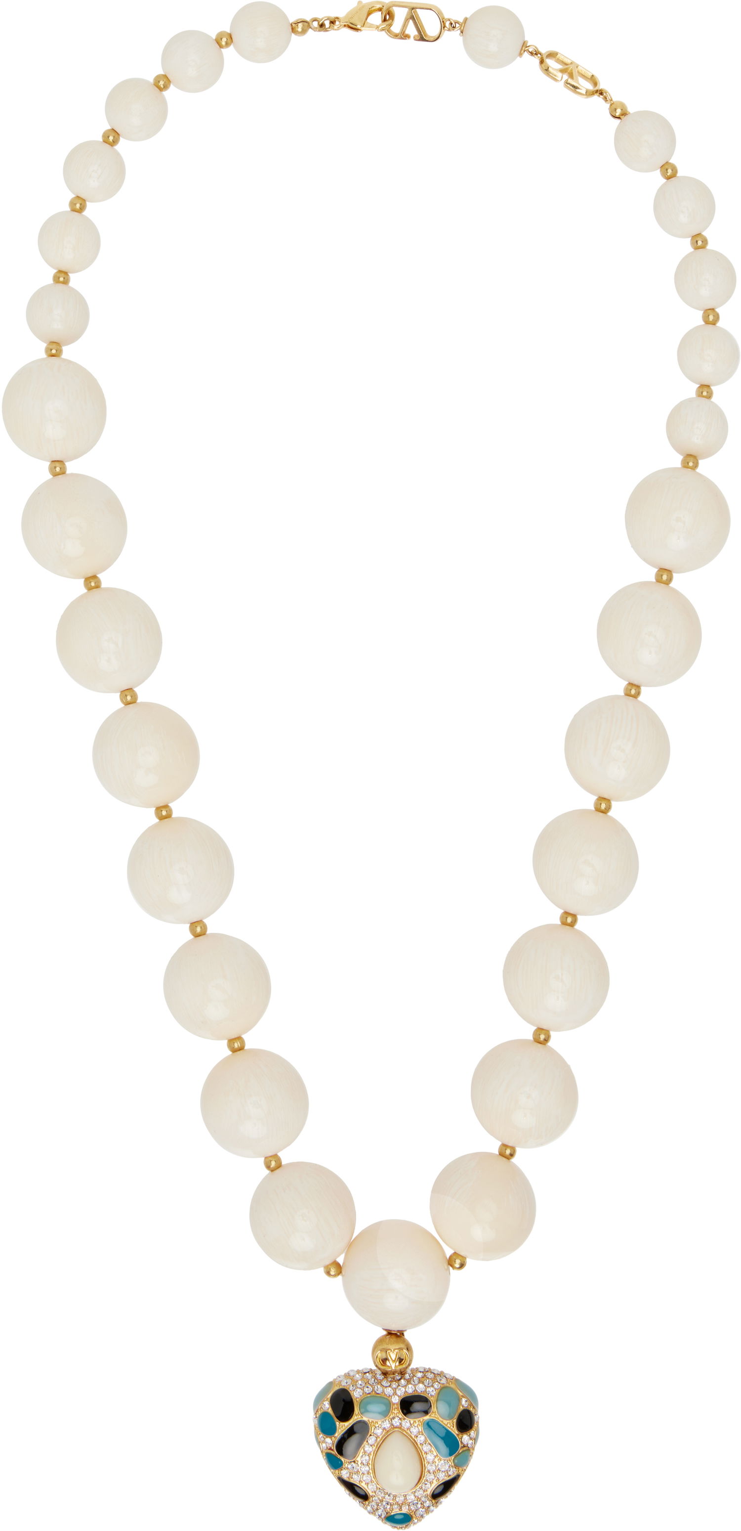 Колие Valentino Valentino Garavani Coeur Royal Beaded Heart Pendant Necklace Бяло | 6W2J0Y03QBT, 0