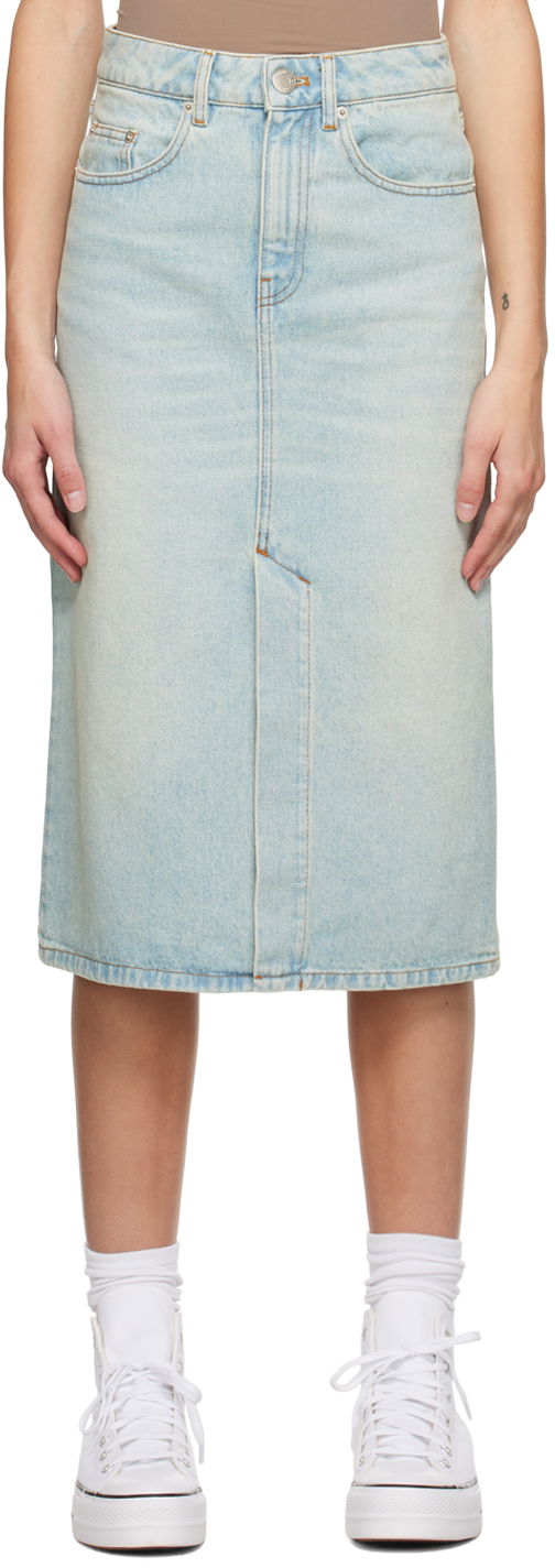 Пола AMI AMI Paris Faded Denim Midi Skirt Тюркоазено | FSK211.DE0002, 0