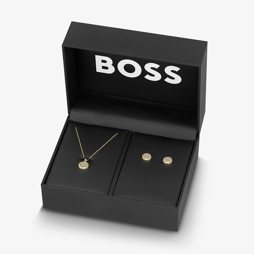 Бижута BOSS Pave Round Necklace and Stud Earrings Gift Set Жълто | 1570149