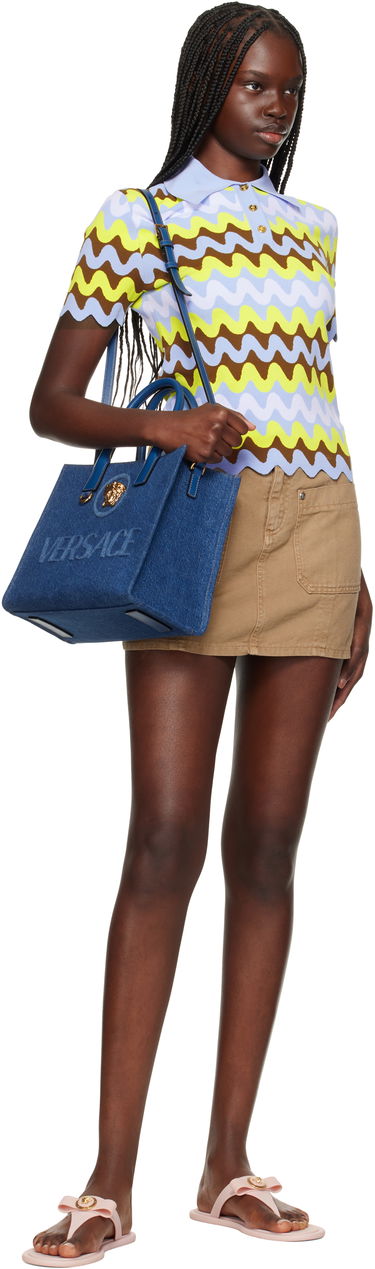 Голяма пазарска чанта Versace Versace 'La Medusa' Denim Small Tote Bag Синьо | 1005861_1A04287_1UC7V, 3