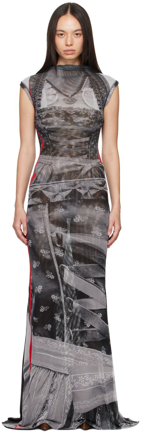 Pокля Ottolinger Ottolinger Trompe L'œil Mesh Maxi Dress Сиво | 1010301721, 0