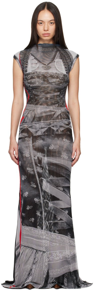 Pокля Ottolinger Ottolinger Trompe L'œil Mesh Maxi Dress Сиво | 1010301721, 0