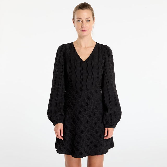 Textured V-Neck Puffed Sleeve Salahai Dress