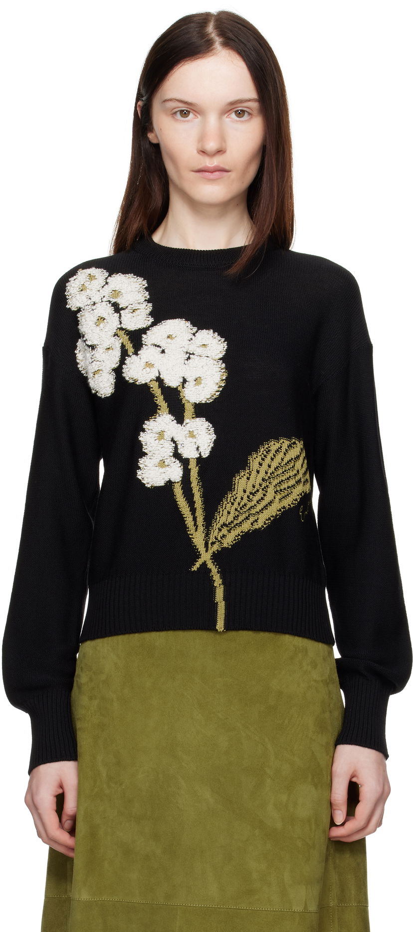 Пуловер Erdem Erdem Cropped Floral Intarsia Sweater Черно | PS25_KT4_BFWBK