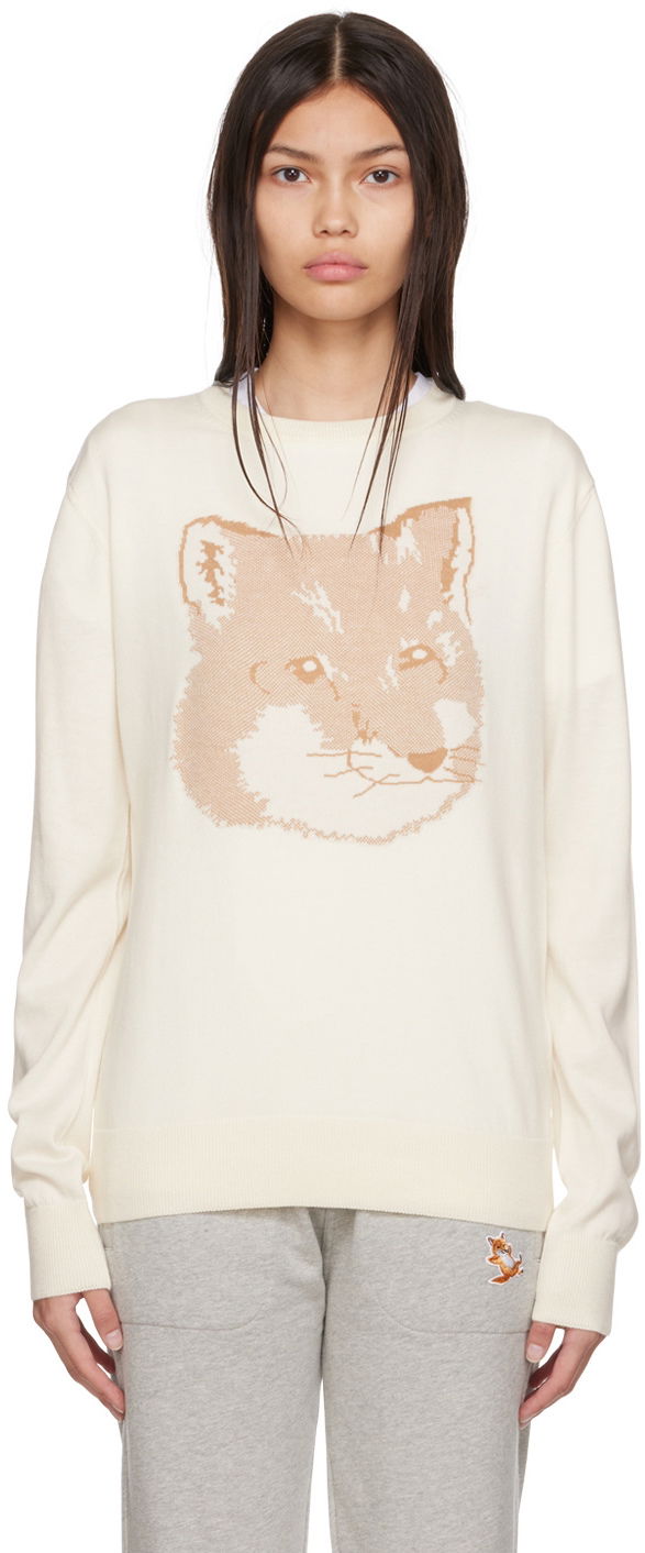 Пуловер MAISON KITSUNÉ Maison Kitsuné Fox Head Knit Sweater Бяло | IU00527KT1058, 0