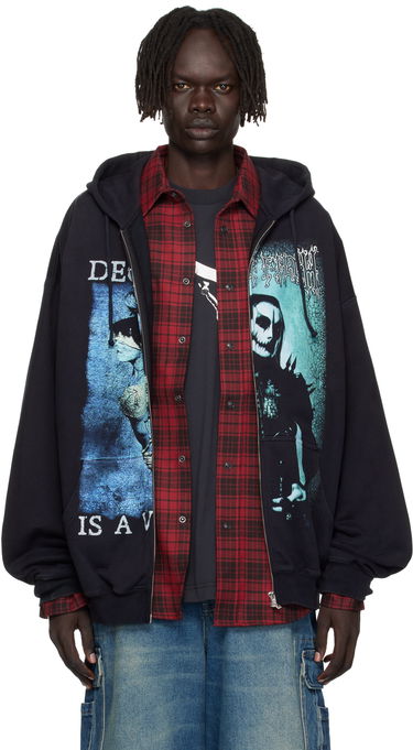 Суитчър VETEMENTS Vetements Cradle of Filth Cut-Up Oversized Zip-Up Hoodie Черно | UCF76ZU950BB, 0