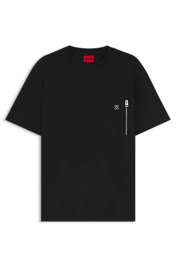 Тениска BOSS HUGO Interlock Cotton T-Shirt with Zip Pocket Черно | 50542566