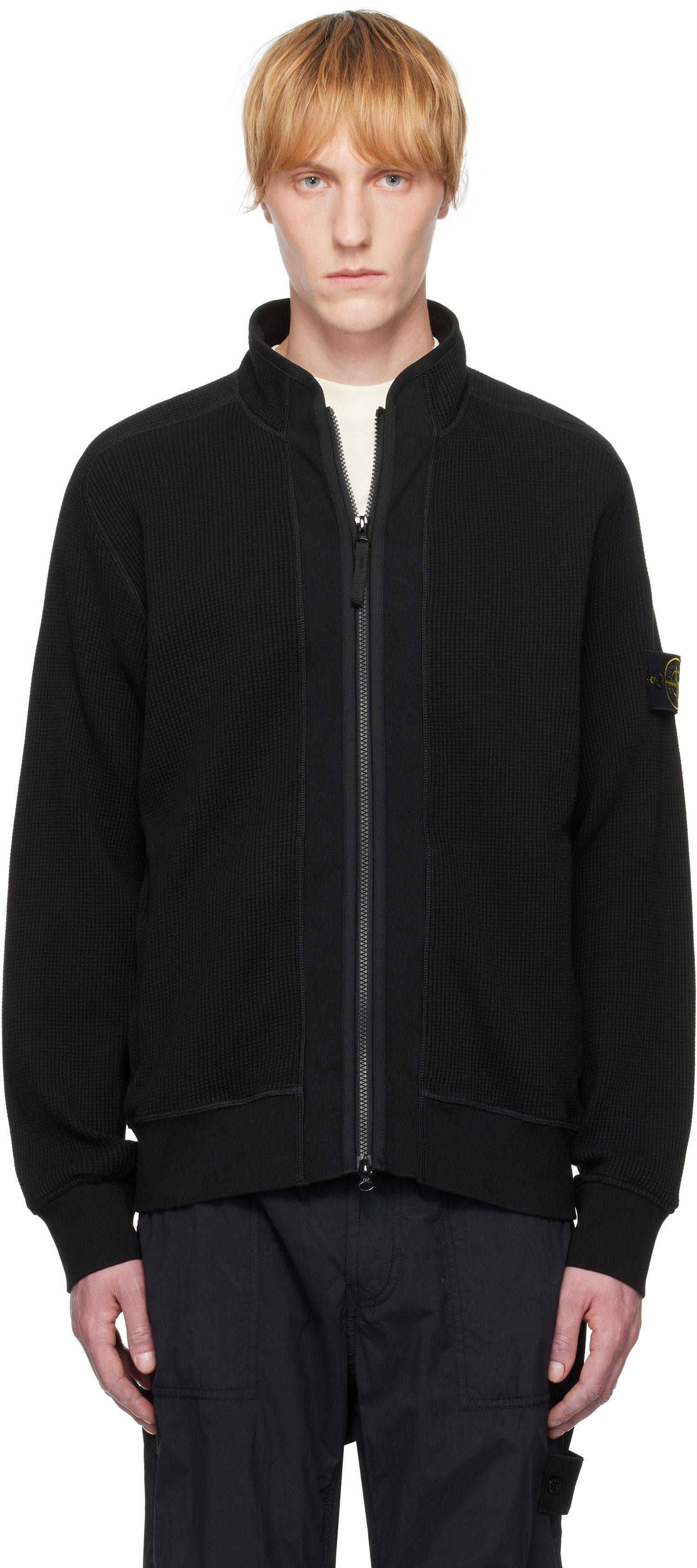 Пуловер Stone Island Stone Island Waffle Fleece Sweatshirt Черно | K1S15 6100007 S0044, 0