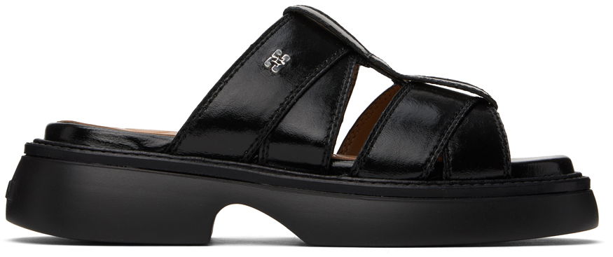 Кецове и обувки GANNI Mule Leather Sandals Черно | S2623, 0