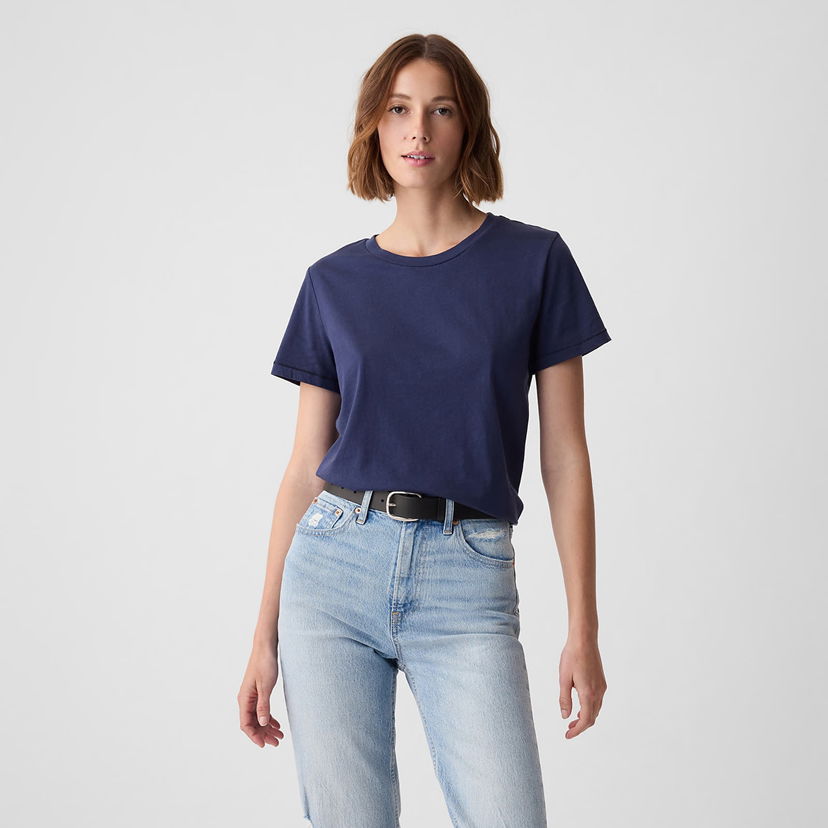 Тениска GAP Basic Crewneck Tee Navy Uniform Тъмно синьо | 795346-03