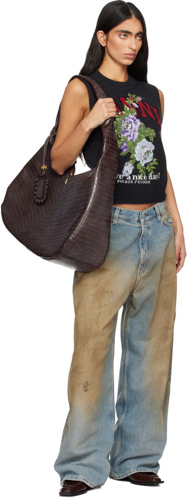 Кецове и обувки GANNI Patent Croc-Embossed Studded Loafers Кафяво | S3116, 4