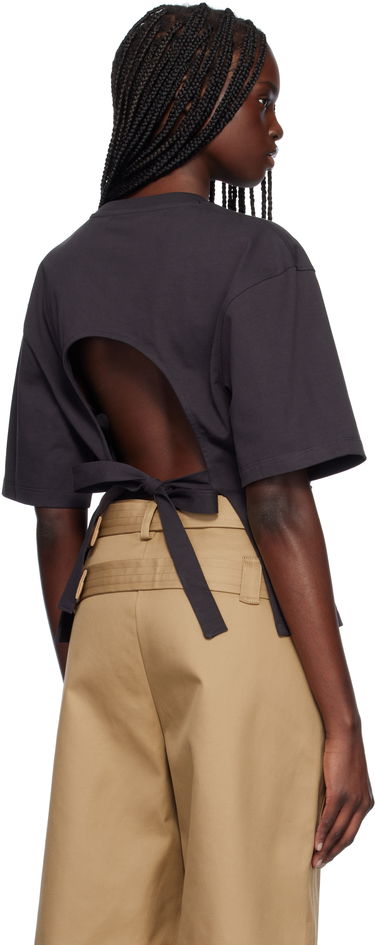 Тениска GANNI Ganni Cotton Tie Back T-Shirt Черно | T4179, 2