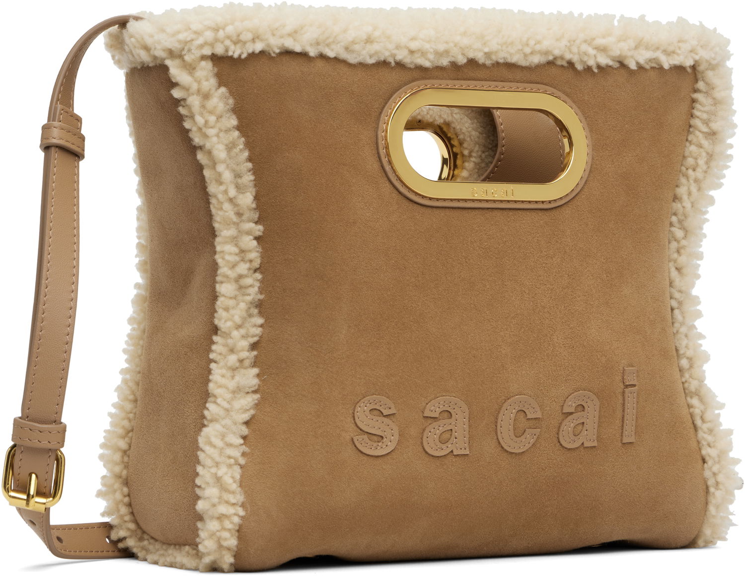 Голяма пазарска чанта sacai Shearling Small Shopper Bag Кафяво | S156-01, 1