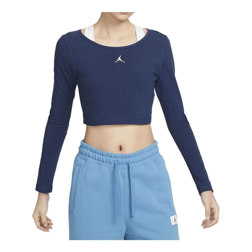 Съкратен топ Jordan Air Jordan Flight Long-Sleeve Crop Top Тъмно синьо | DQ4466-410