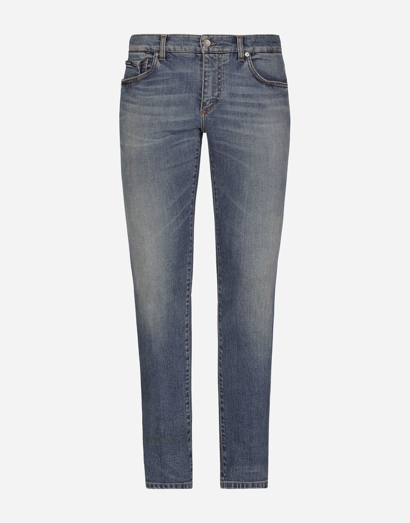 Дънки Dolce & Gabbana Washed Skinny Stretch Jeans With Whiskering Синьо | GY07LDG8JV6S9001