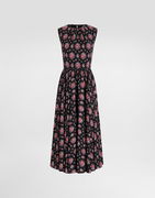Dolce & Gabbana Small Flower Bouquets-print Sleeveless Gathered Neck Charmeuse Midi Dress