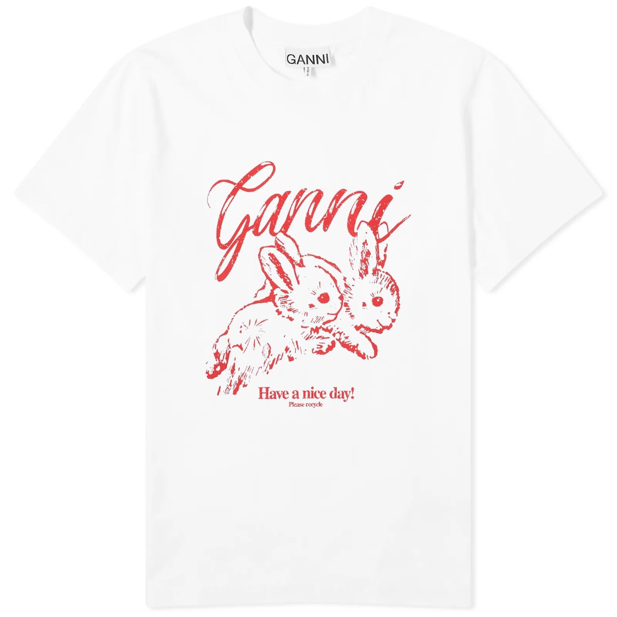 Тениска GANNI GANNI Bunnies Relaxed T-Shirt Бяло | T3994-151, 0