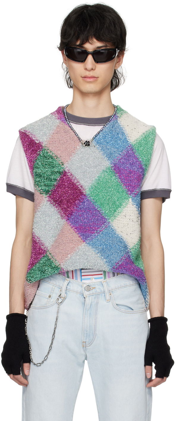 Пуловер ERL ERL Argyle Knit Vest Лилаво | ERL08N002